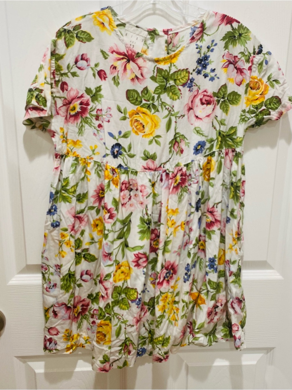 VTG SPRIT kids age 11 rayon Girls' Floral Short Sleeve Shirt multi colored top